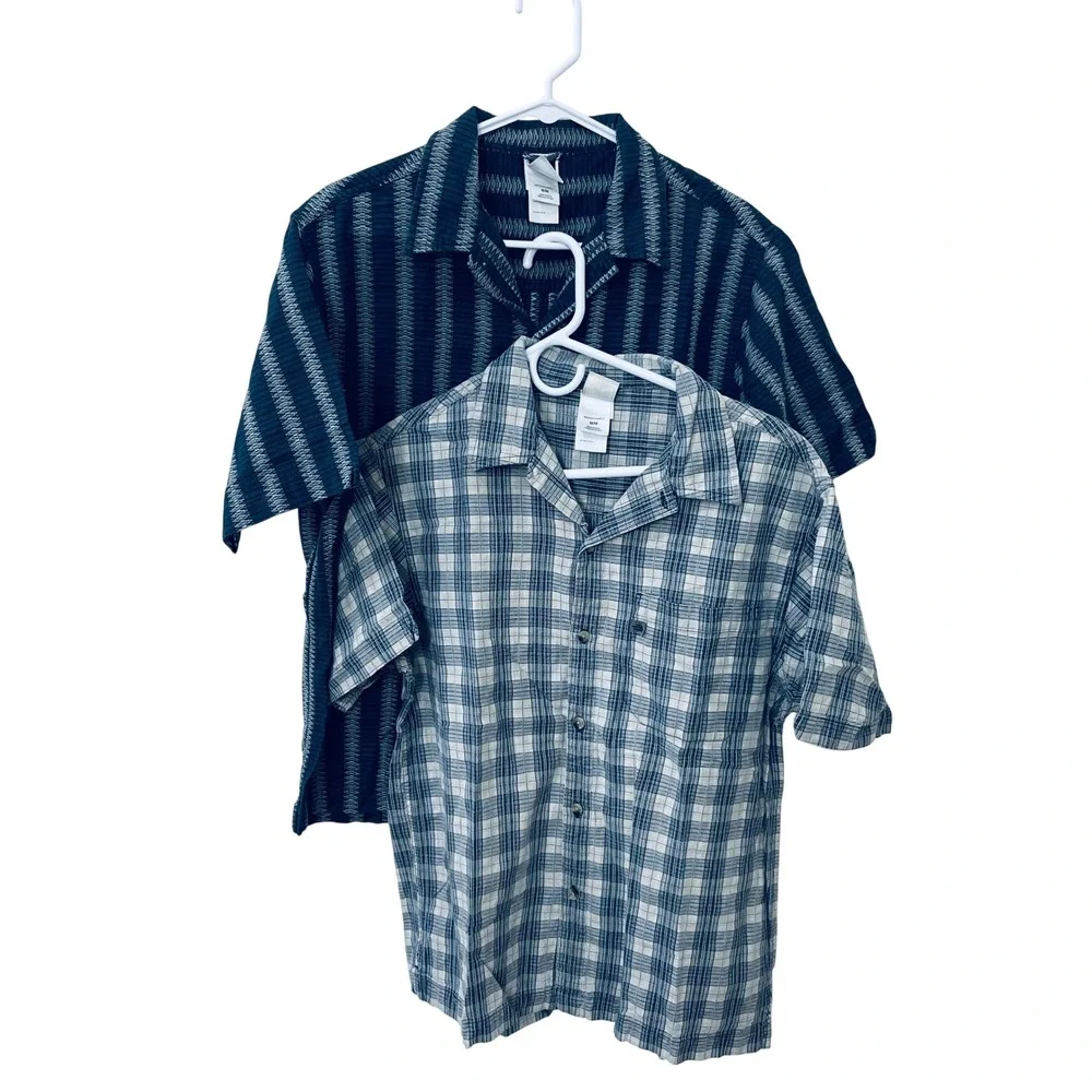 The North Face Mens Short Sleeve Button Down Shirt Bundle Plaid Tribal Blue M
